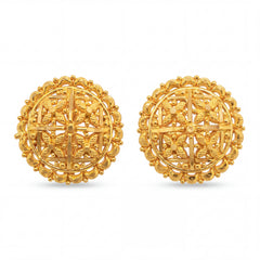 Elegant 22K yellow gold traditional filigree stud earrings featuring circular handcrafted lattice design with intricate detailing by Pachchigar Jewellers Ashokbhai