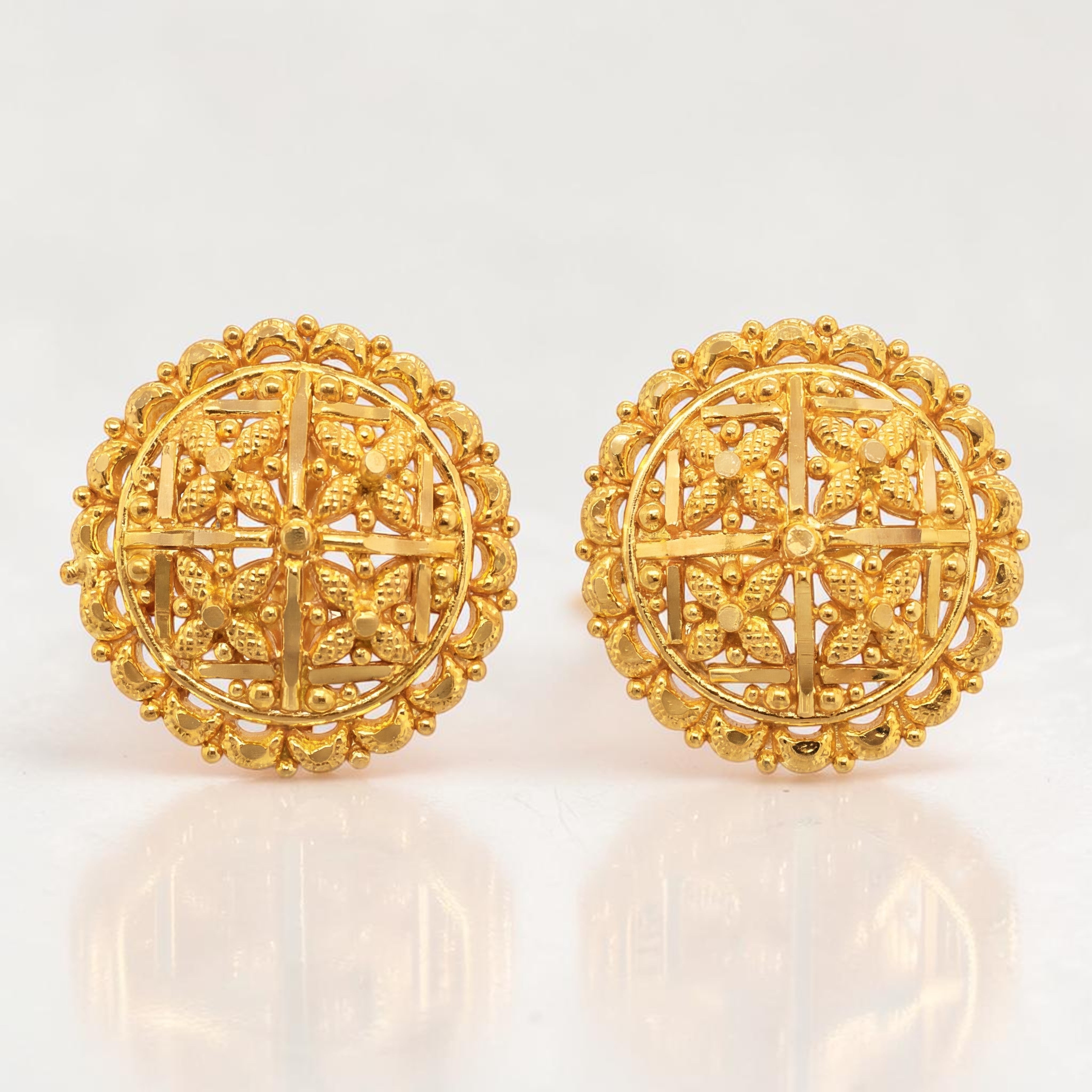 22KT Gold Antique Floral Stud Earrings