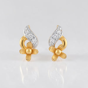 22KT Gold Two Tone Floral CZ Stud Earrings