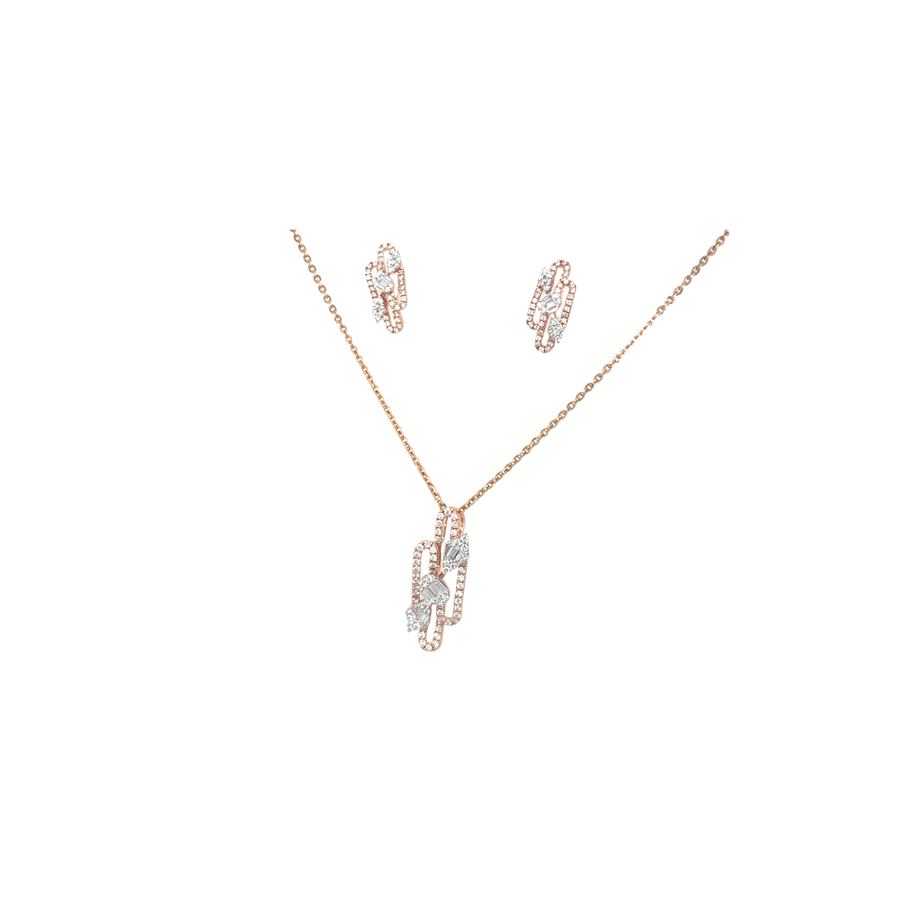 Geometric Diamond Necklace Set in Gold