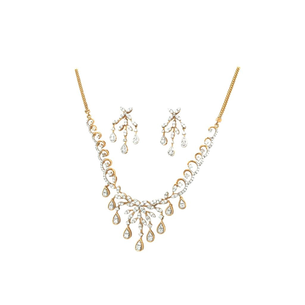 Diamond Drop Necklace Set in Gold