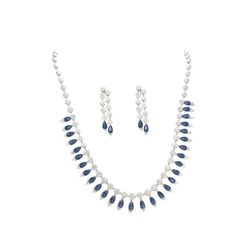 Statement Diamond Necklace Set with Blue Stones