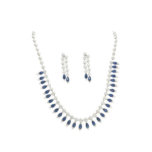Statement Diamond Necklace Set with Blue Stones