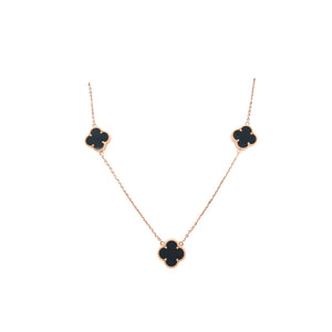 18KT Designer Clover Necklace - Black Stone Motifs