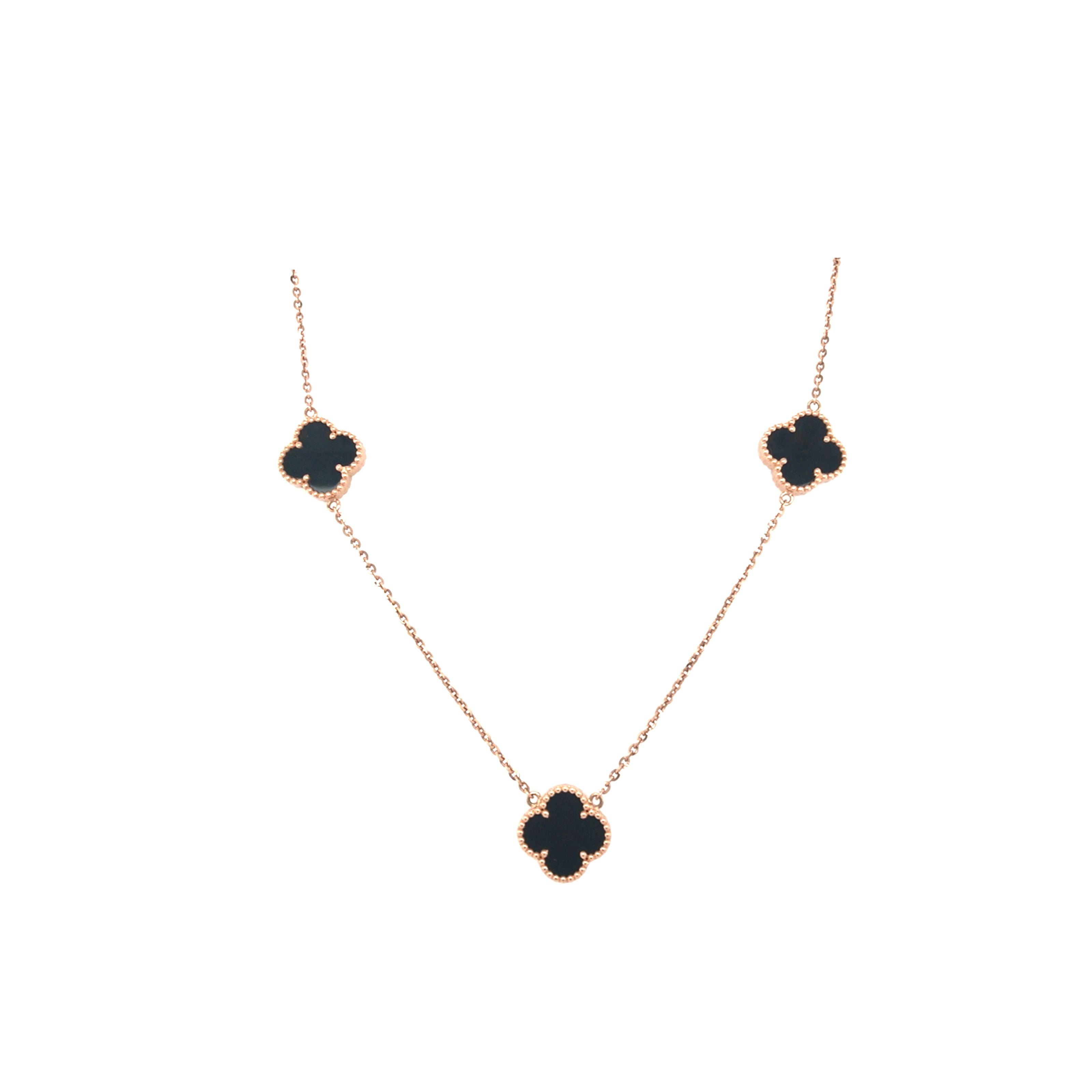 18KT Designer Clover Necklace - Black Stone Motifs