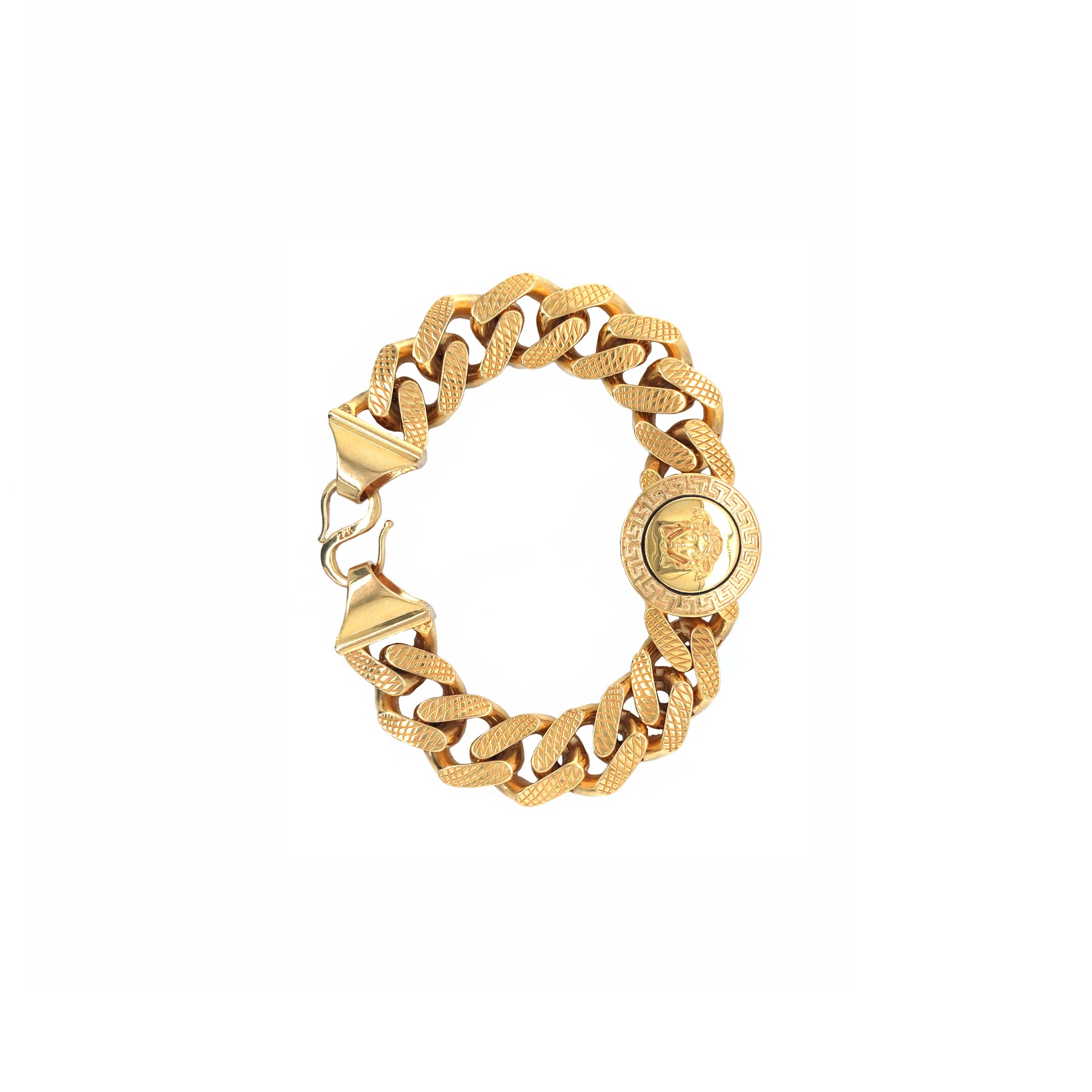 22K Gold Heavy Link Bracelet for Men | Iconic Medallion Design
