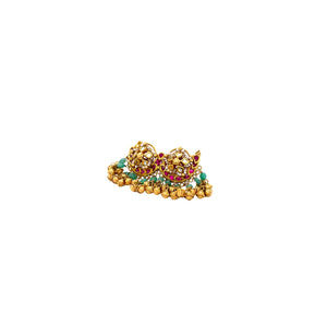 22KT South Indian Two-Finger Ring | Ruby Kundan & Ghungroo