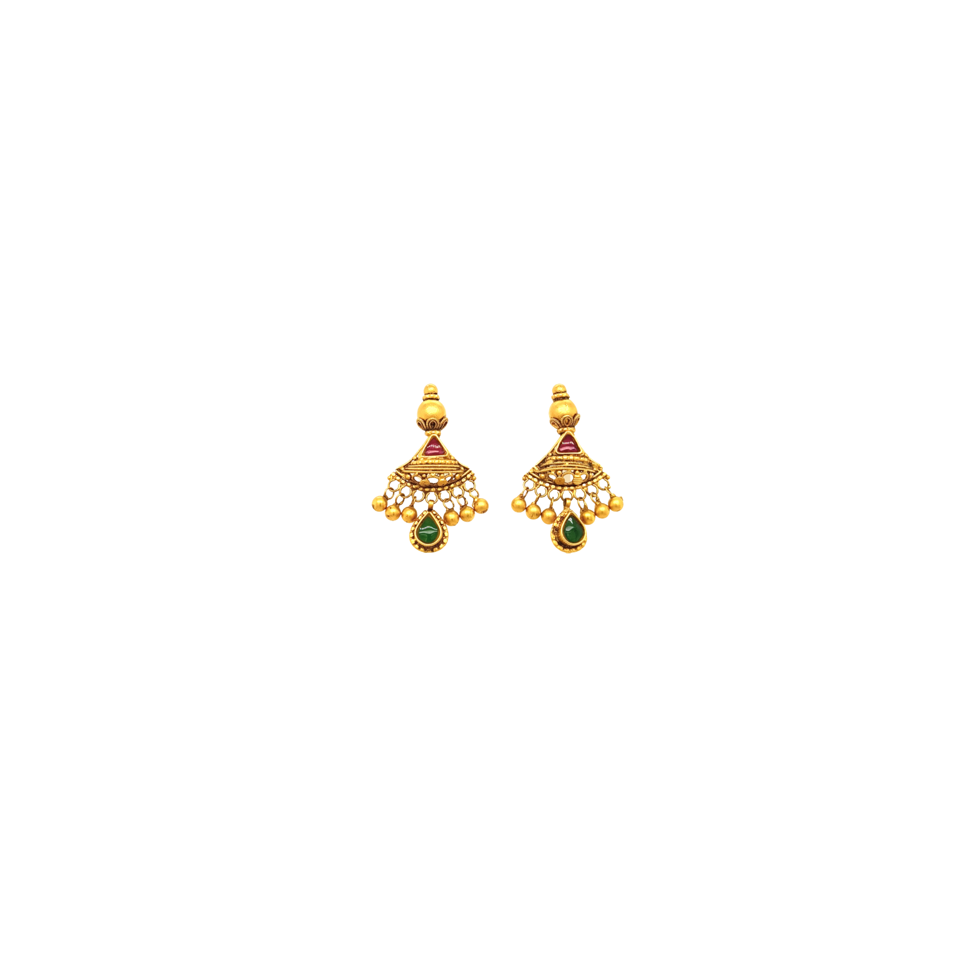 Traditional Gold Earrings with Green Stone