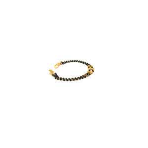 Black Bead Gold Bracelet with Floral Accents