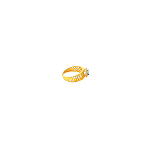 22KT Designer Gold Ring | Ribbed Band with Halo Setting