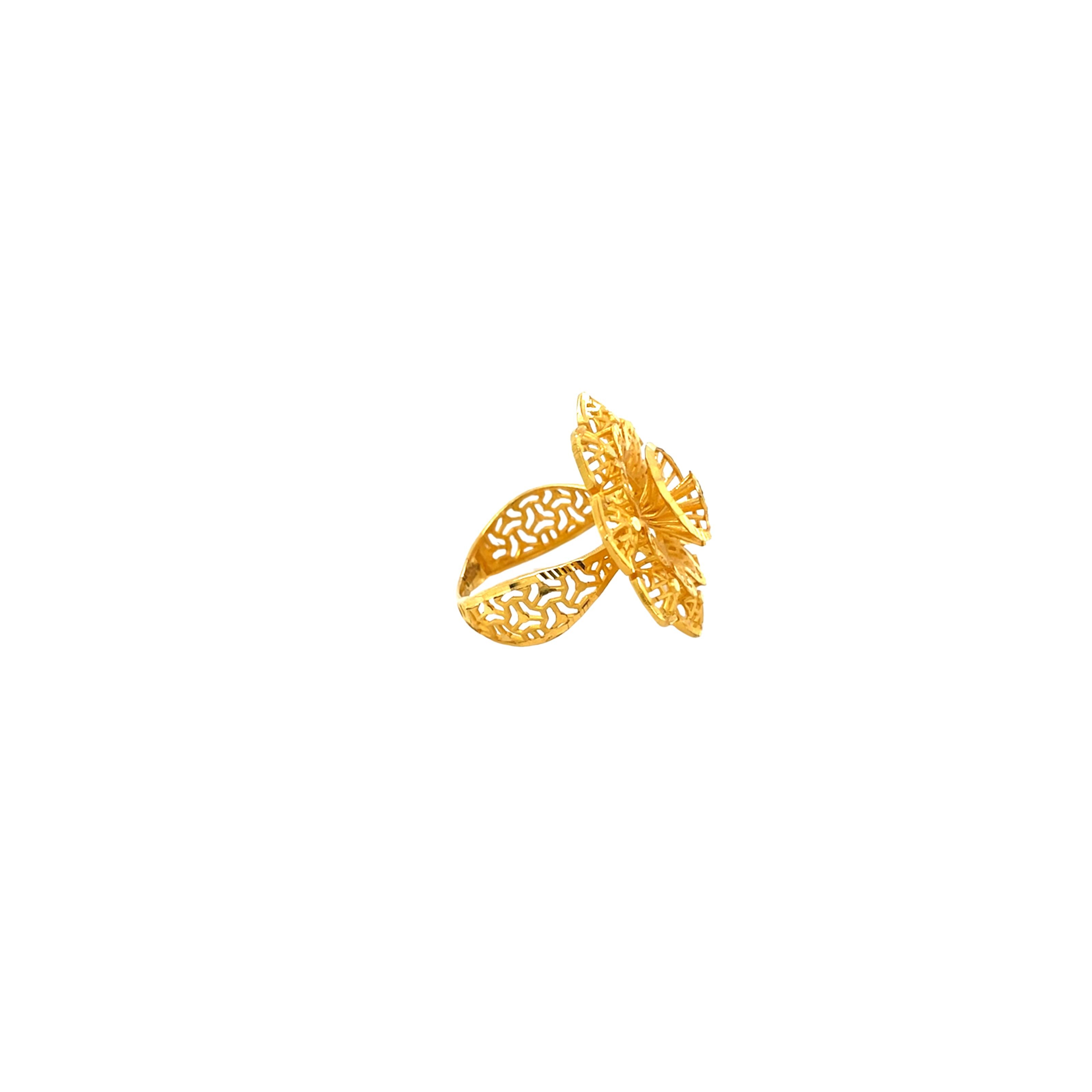 22KT Gold Floral Ring for Women  Intricate Cutwork Design
