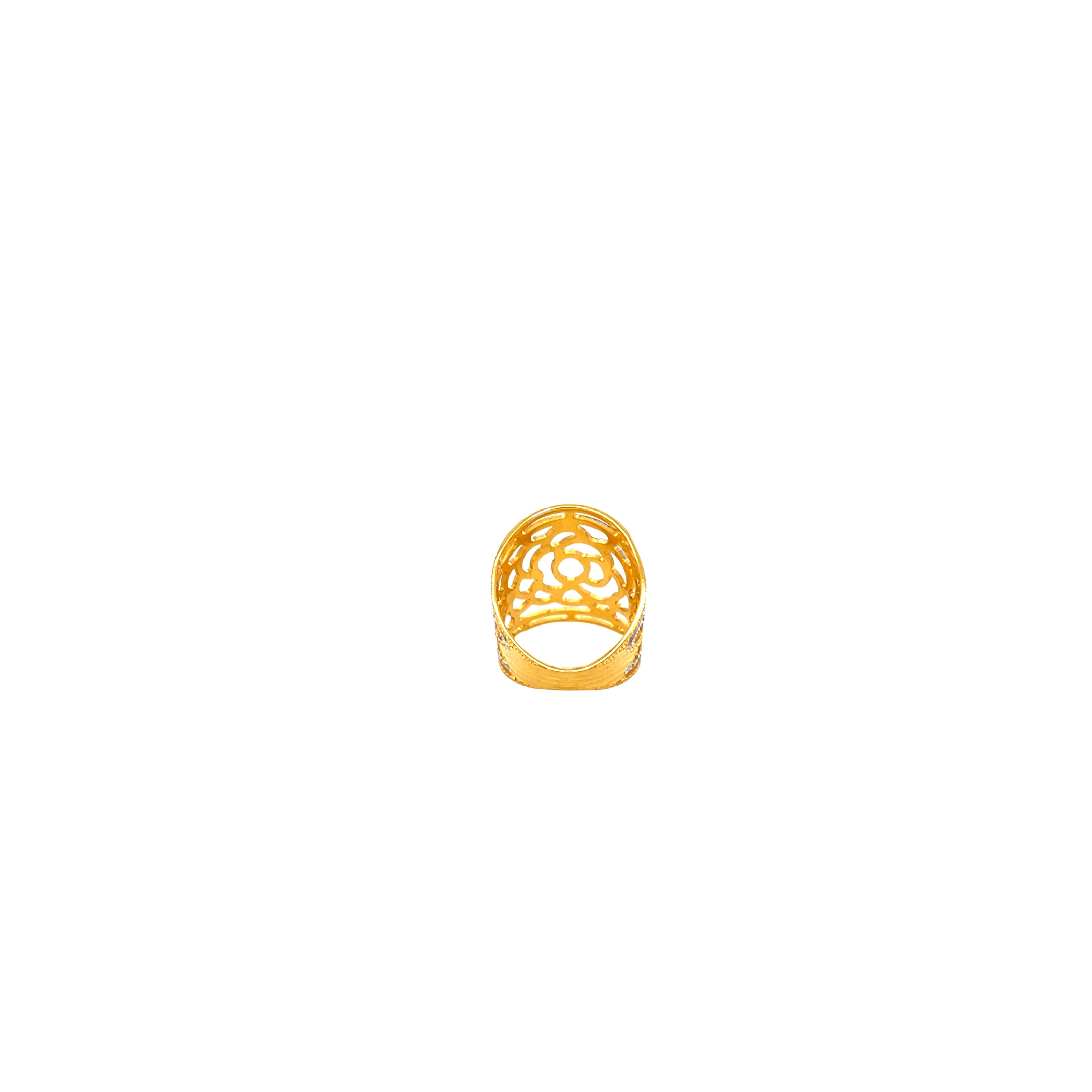 22KT Gold Wide Floral Ring | Openwork Cutout Design