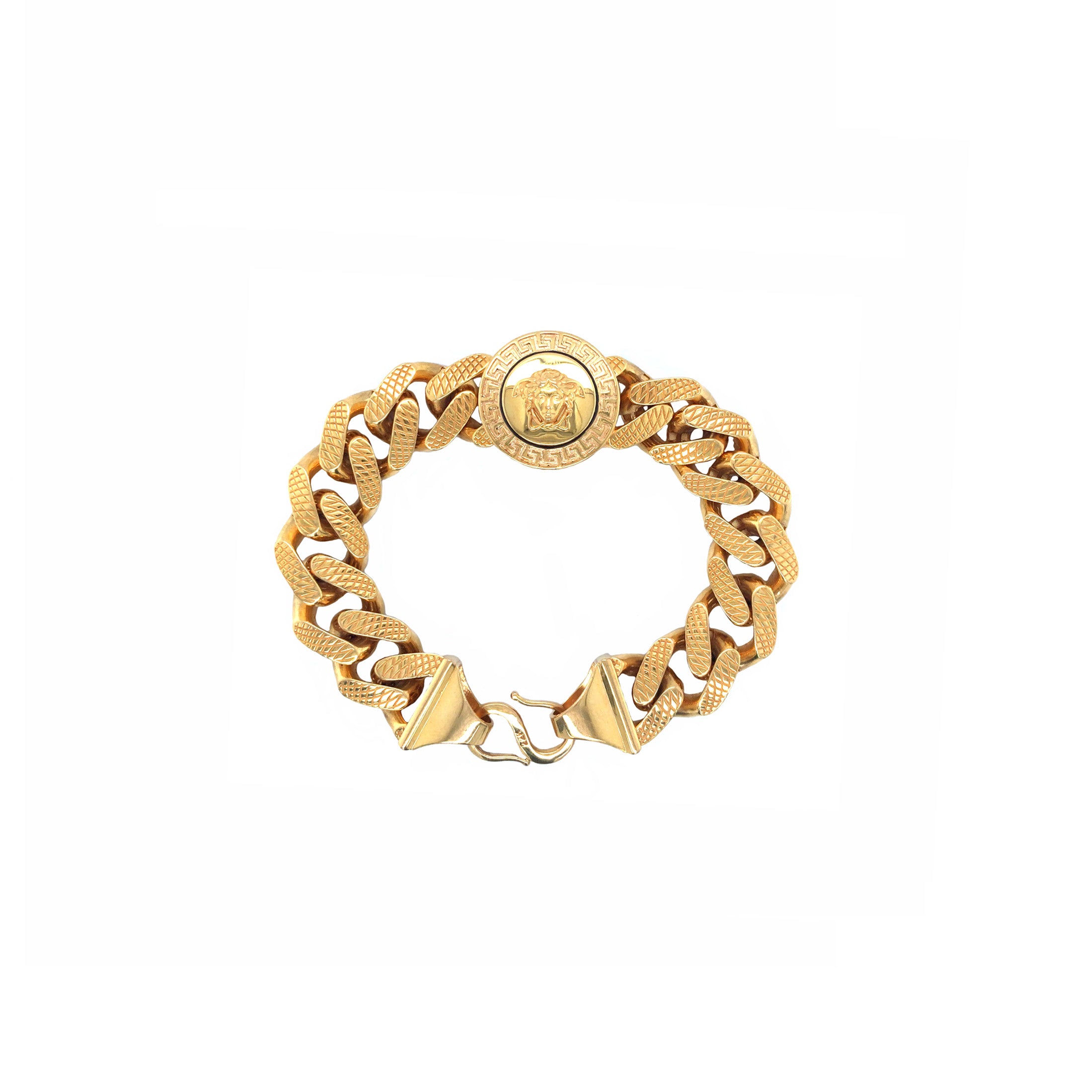 22K Gold Heavy Link Bracelet for Men | Iconic Medallion Design