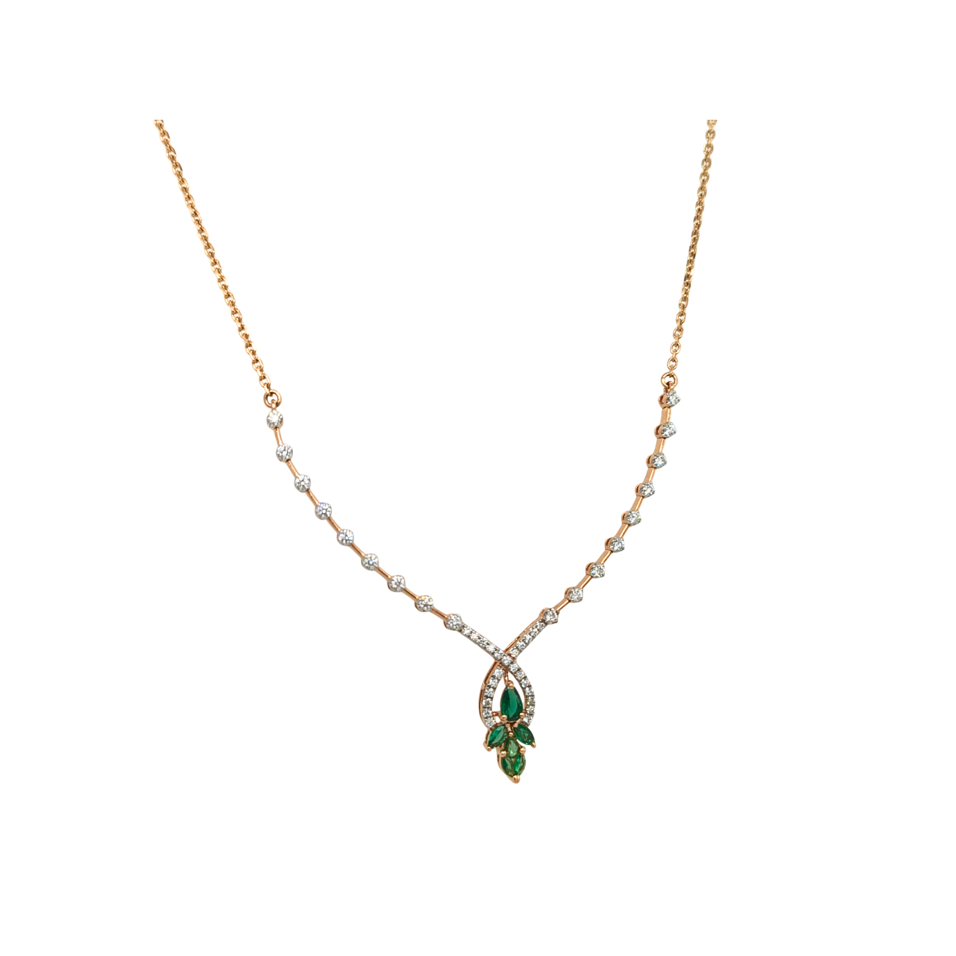 Diamond Necklace with Green Stone Drops