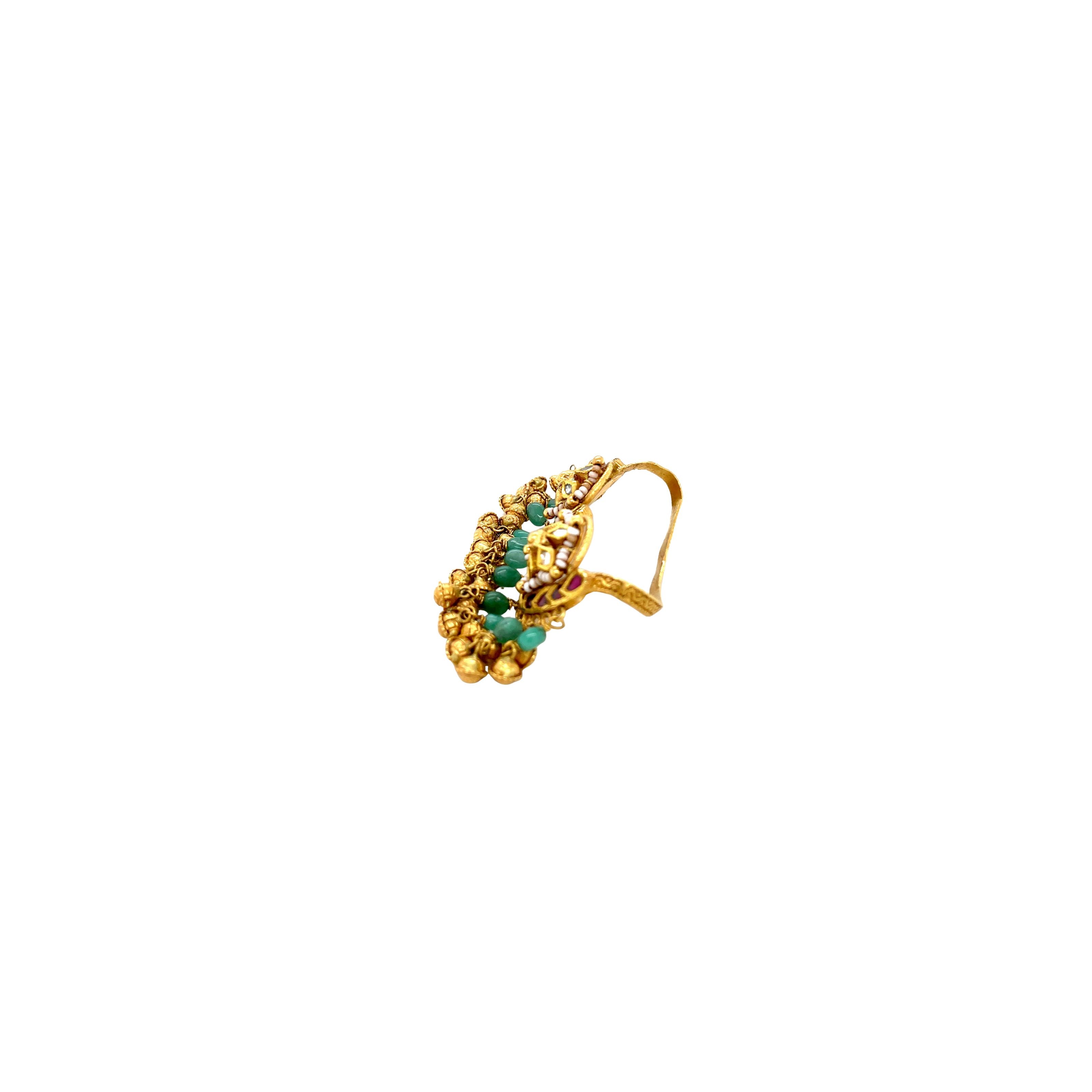 22KT South Indian Two-Finger Ring | Ruby Kundan & Ghungroo