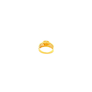 22KT Designer Gold Ring | Ribbed Band with Halo Setting