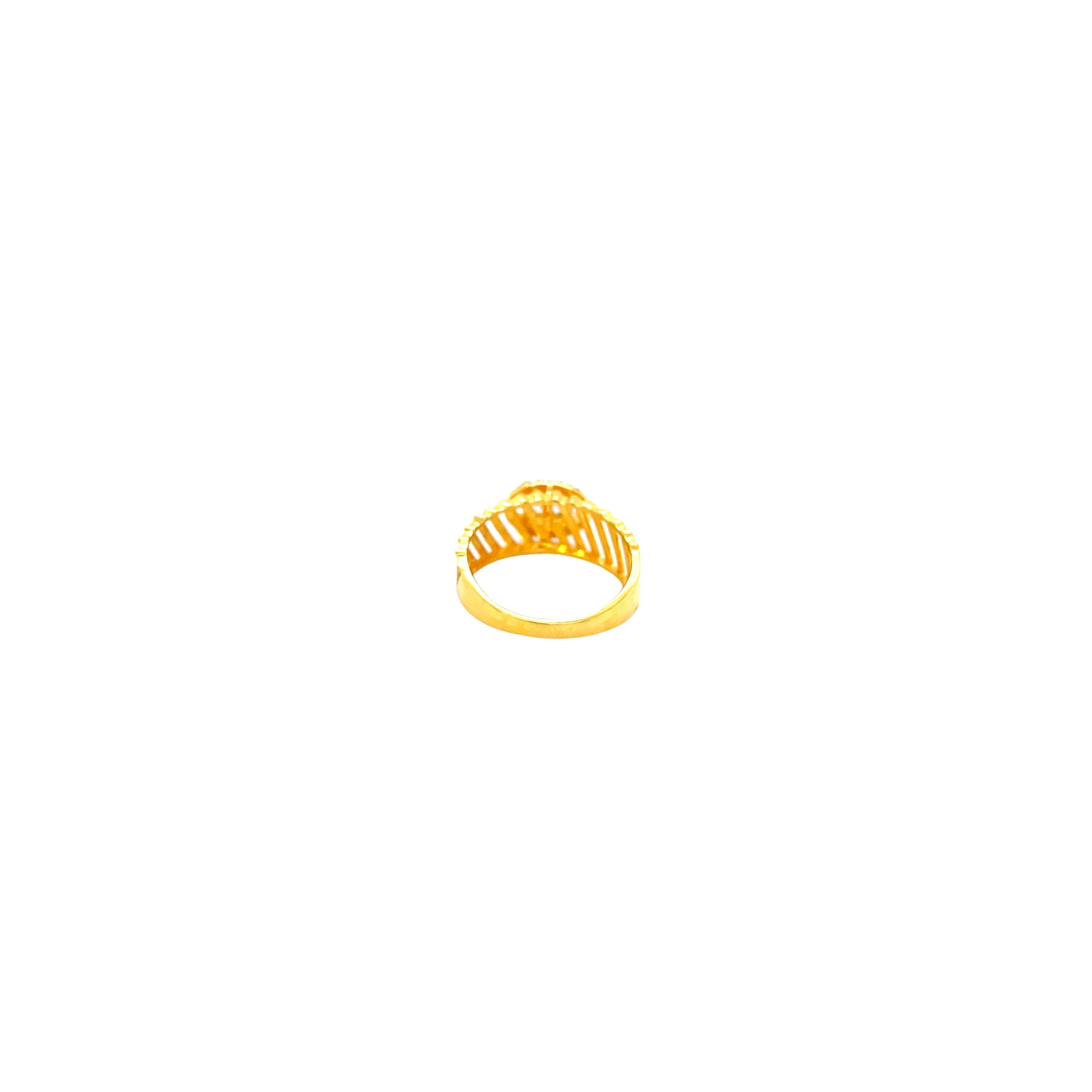 22KT Designer Gold Ring | Ribbed Band with Halo Setting