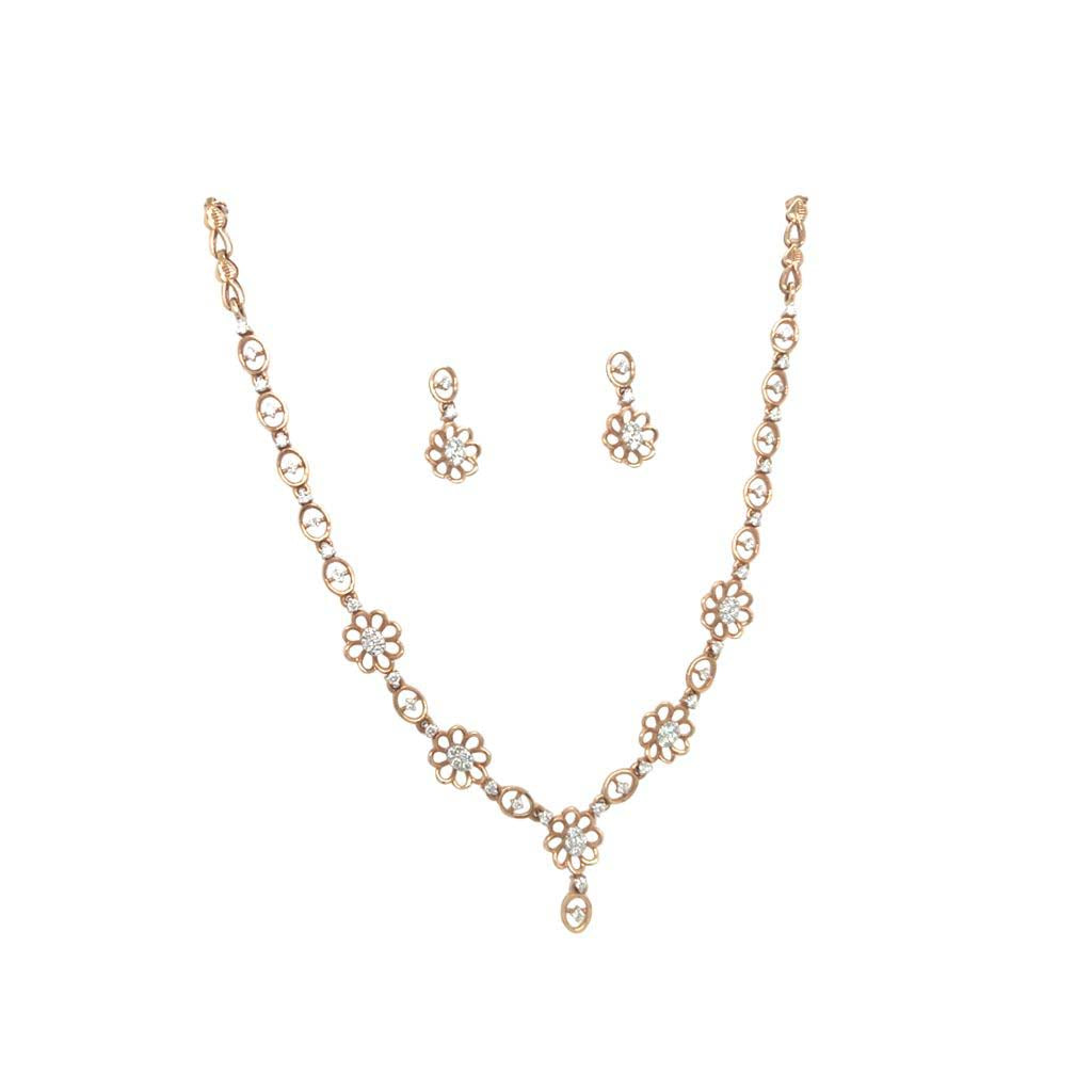 Diamond Floral Necklace Set in Gold