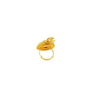 22KT Antique Gold Peacock Ring with Beaded Border