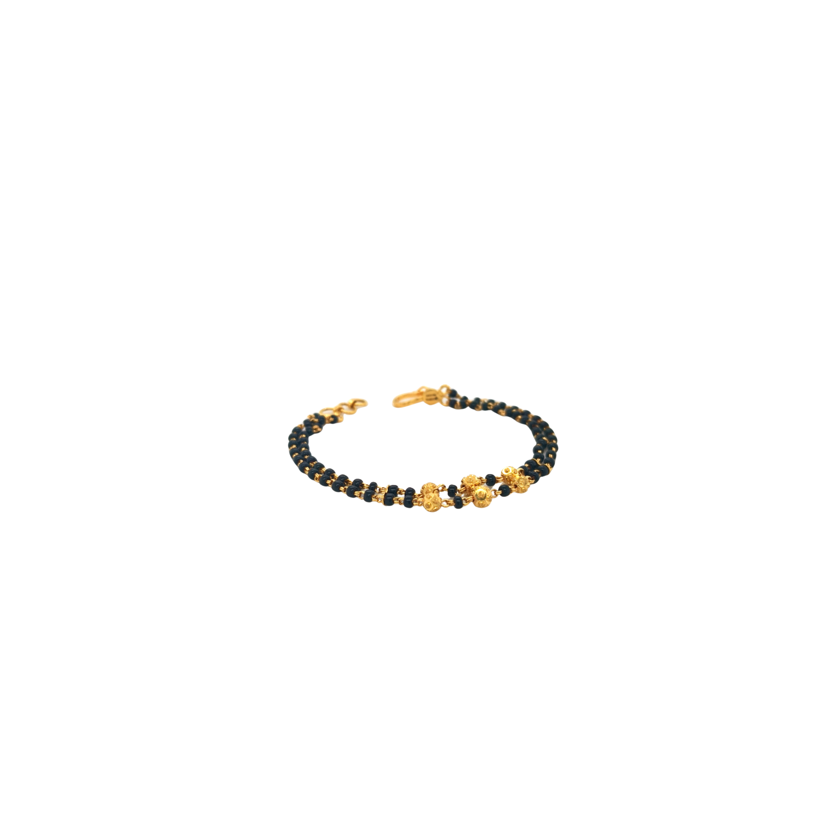 Black Bead Gold Bracelet with Floral Accents