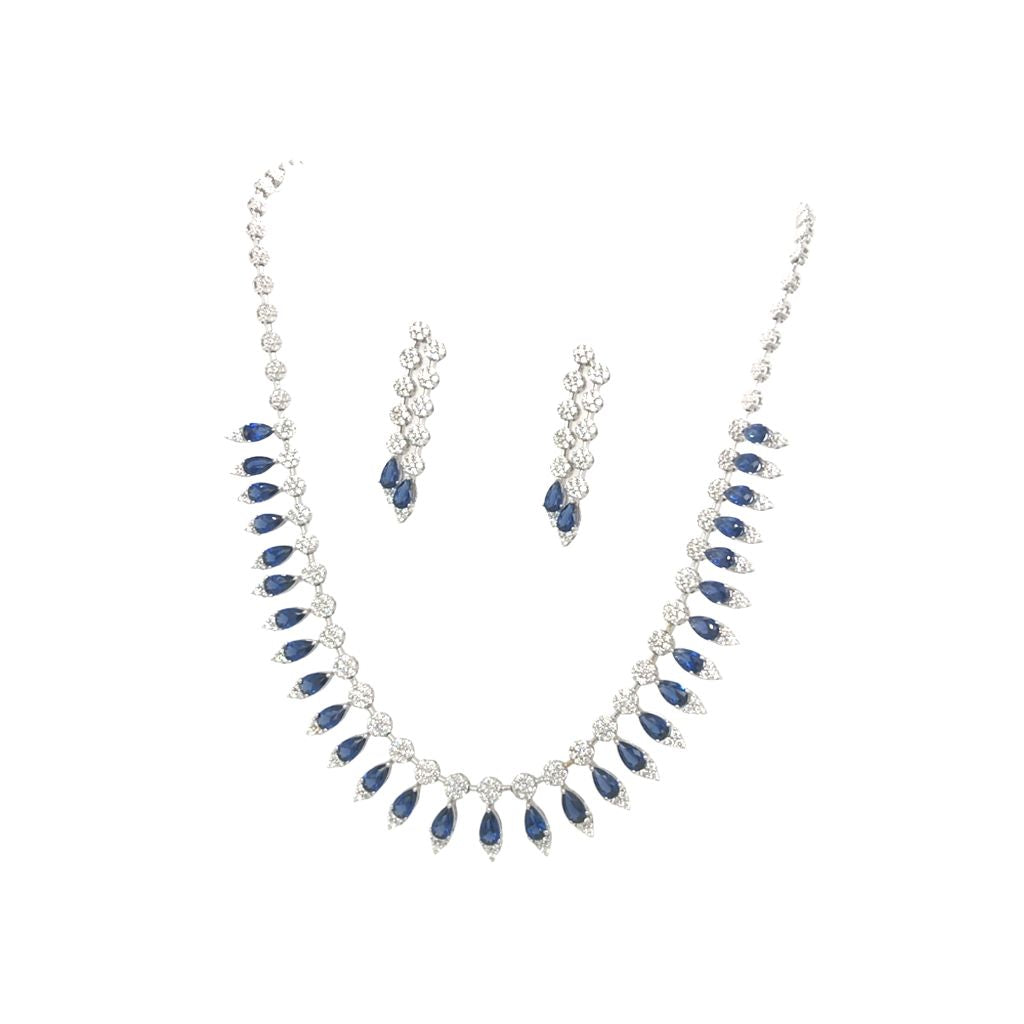 Statement Diamond Necklace Set with Blue Stones