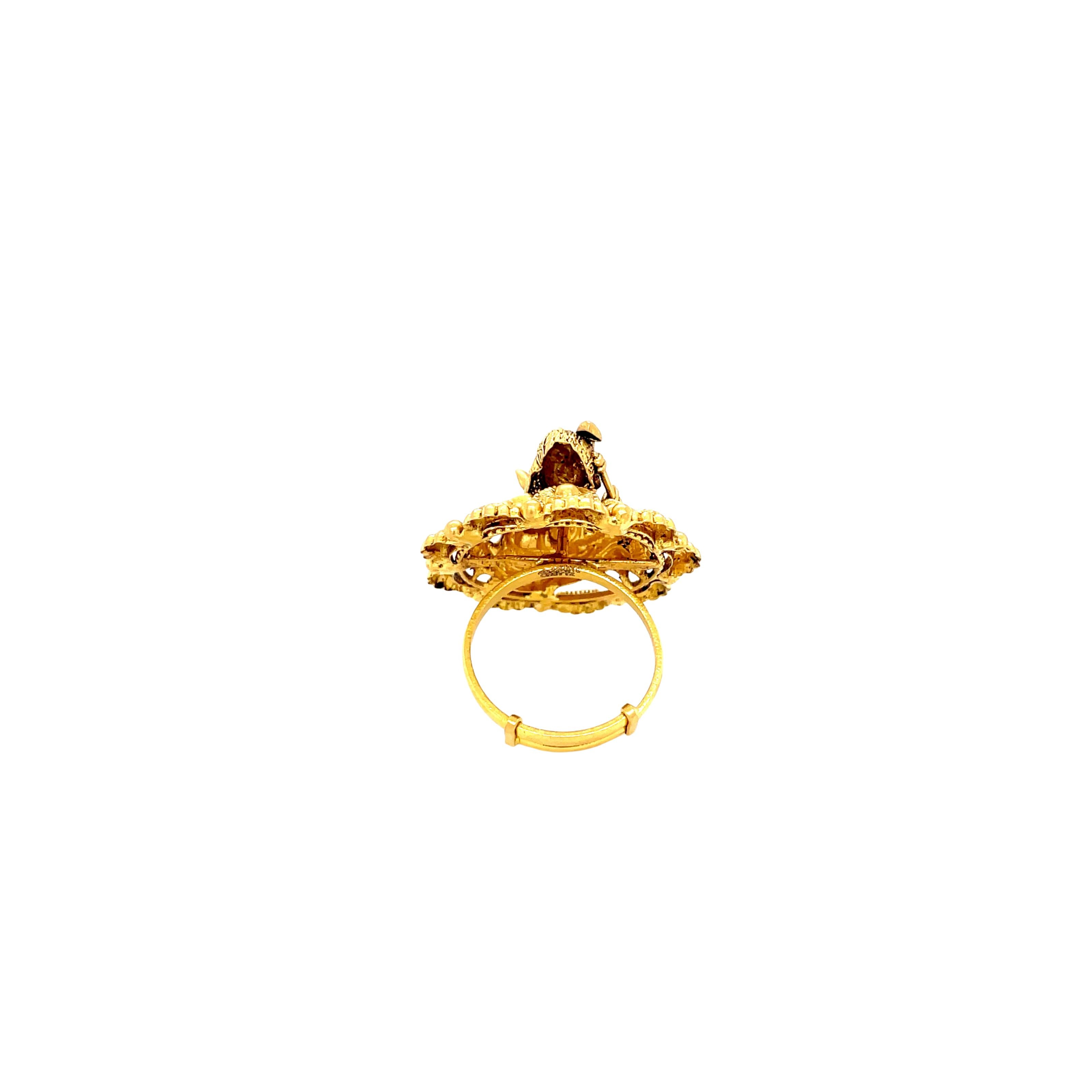 22KT Antique Gold Krishna Ring - Temple Jewellery Design