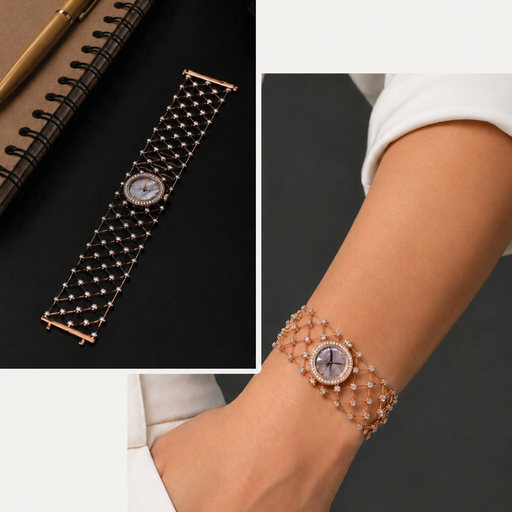 Luxury Diamond Watch Bracelet in 18K Rose Gold for Women