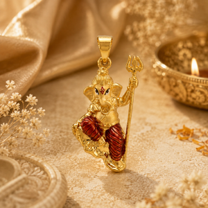 22KT Gold Lord Ganesh Pendant with Meenakari Work