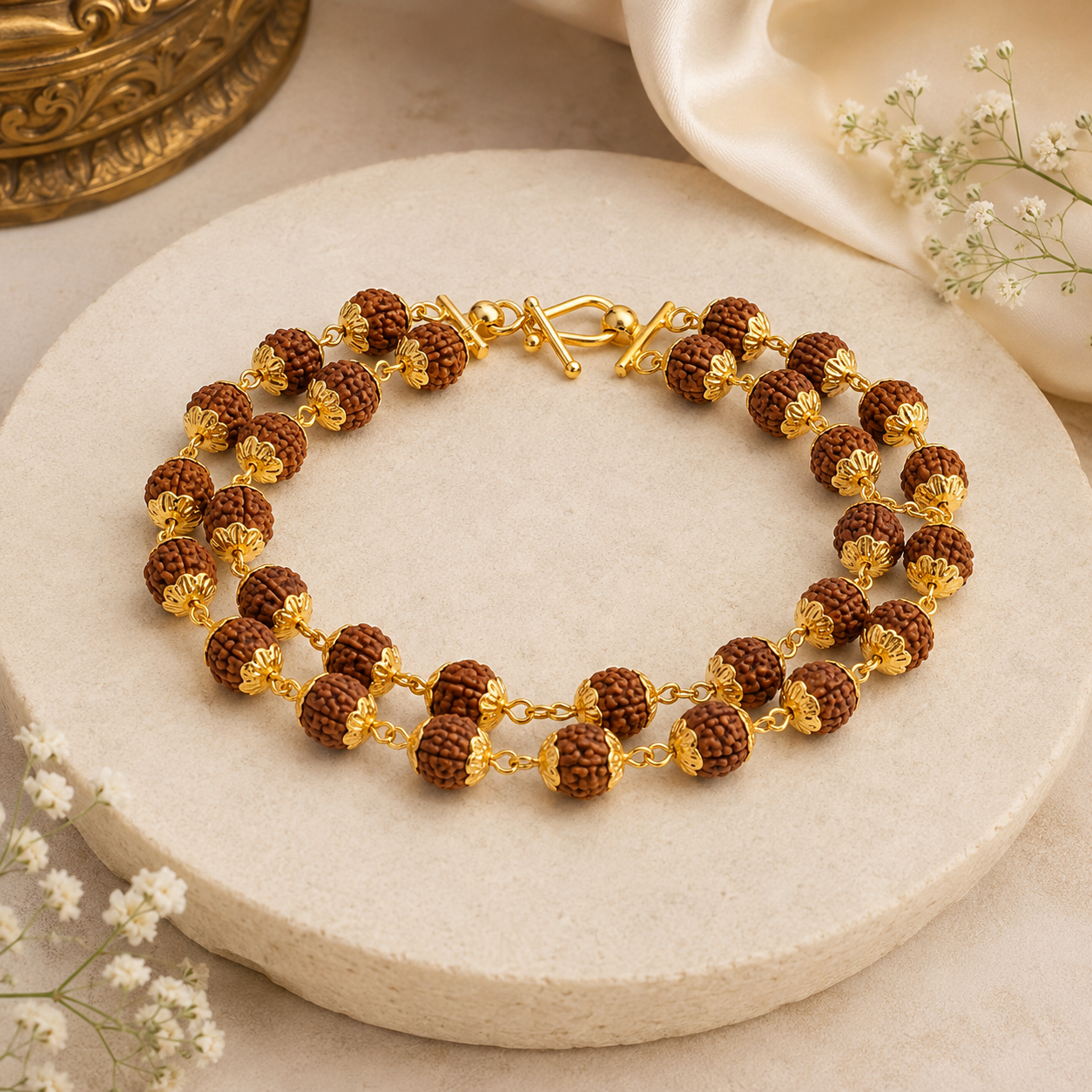 Divine 22K Gold Double Line Rudraksha Bracelet