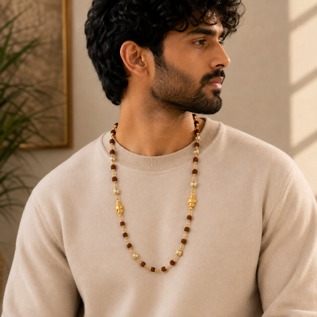 Divine Hamsa 22K Gold Rudraksha Chain