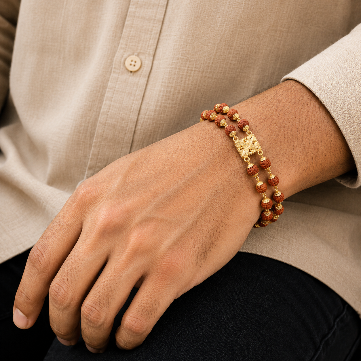 22KT Gold Rudraksha Double Line Bracelet