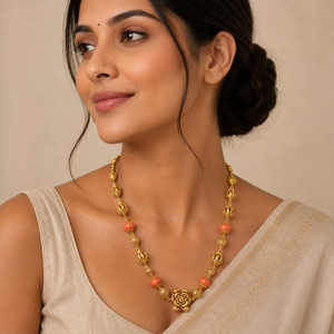 22KT Gold Coral Bead Designer Long Necklace for Women