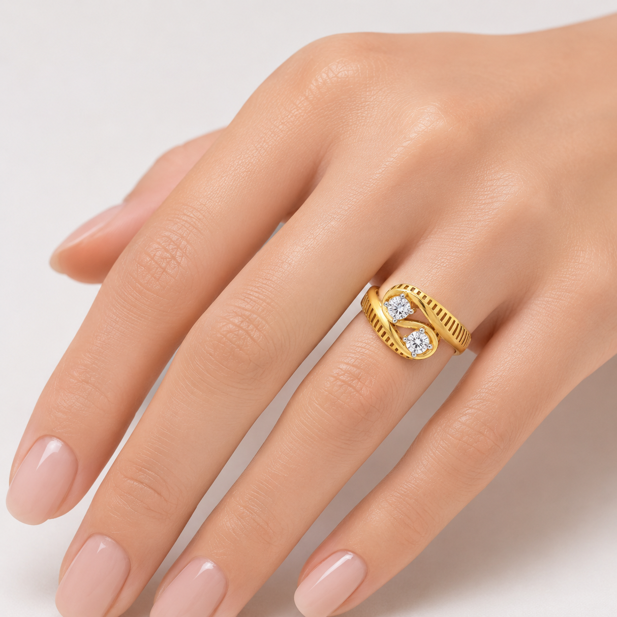 22KT Gold Designer Cutwork CZ Ring
