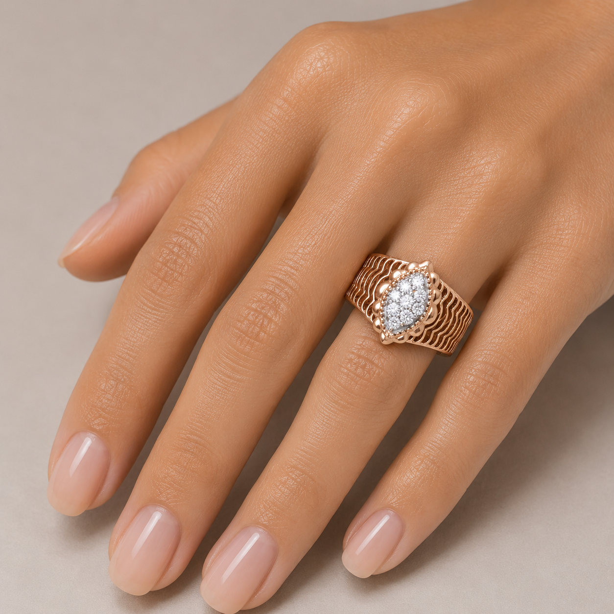 Textured Diamond Ring in Rose Gold