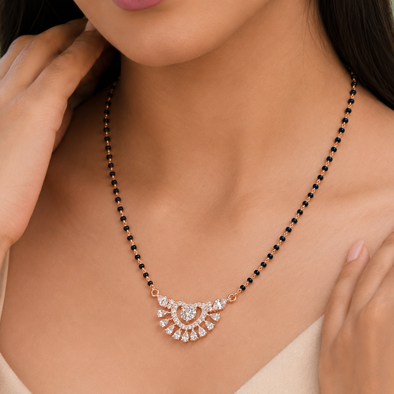 Amora Heart Diamond Mangalsutra in 18KT Rose Gold