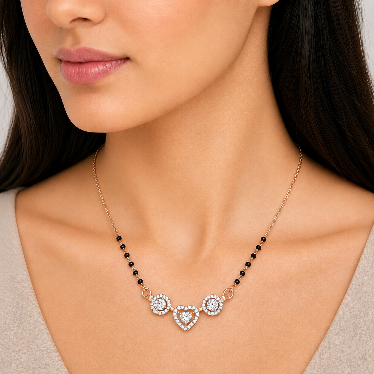 18KT Diamond Heart Design Mangalsutra Pendant