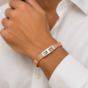 18KT Two-Tone Gold Greek Key Kada for Men