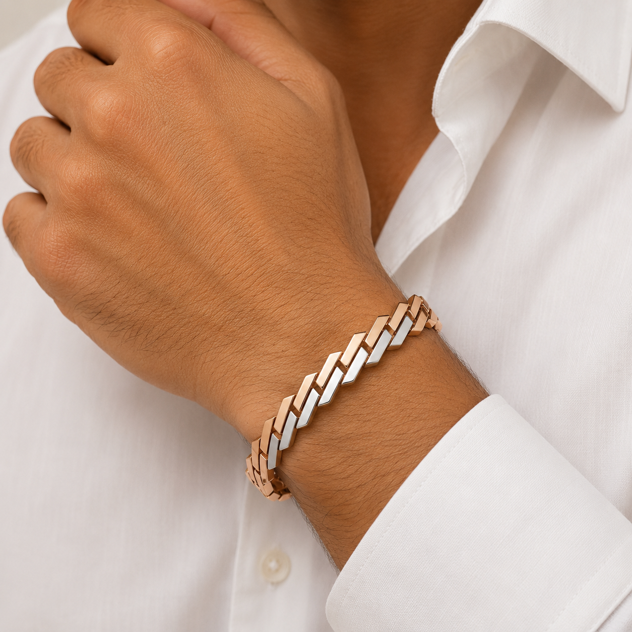 18KT Two-Tone Gold Link Kada for Men