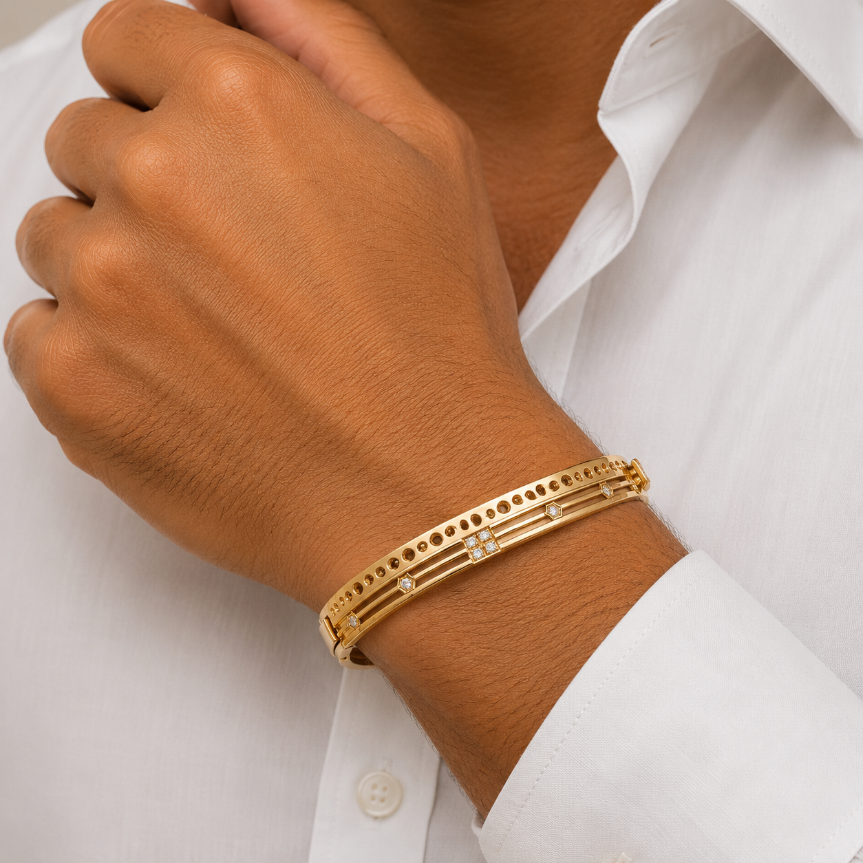 22K Gold Minimal Designer Kada for Men | Stone Studded
