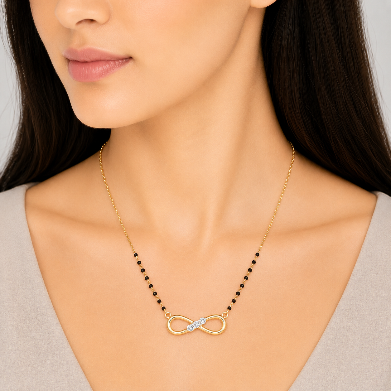 Gold Mangalsutra with Black Beads & Infinity Pendant