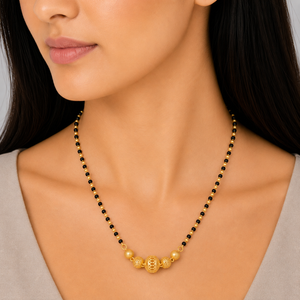 Gold Mangalsutra with Black Beads & Gold Ball Pendant