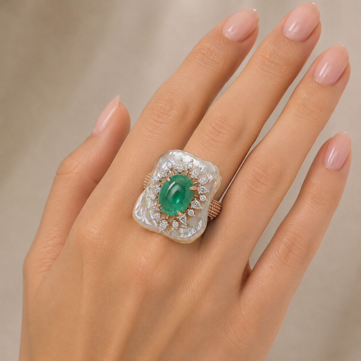 Emerald Diamond Statement Ring Gold Designer