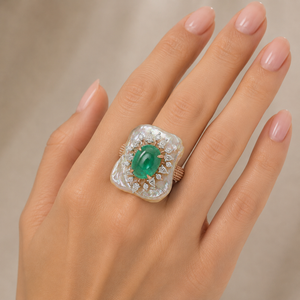 Emerald Diamond Statement Ring Gold Designer