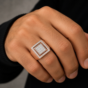 Men’s Diamond Signet Ring Gold Square Design