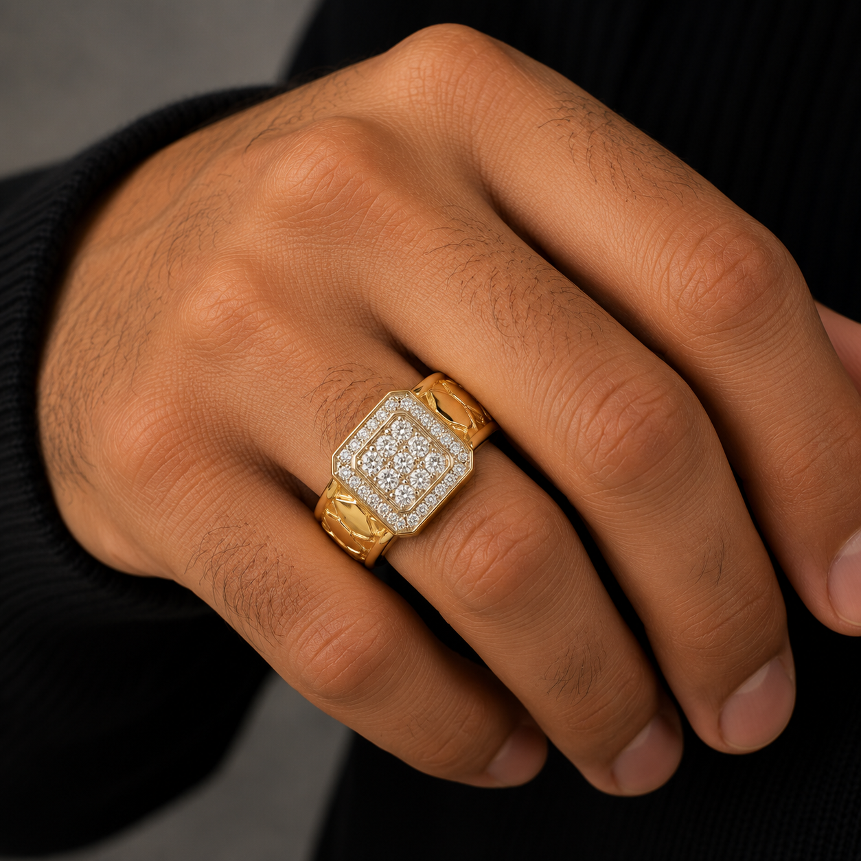 Men’s Diamond Cluster Statement Ring in Gold
