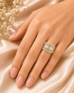 22KT Gold Multi-Row CZ Band Ring | Designer Layered Style