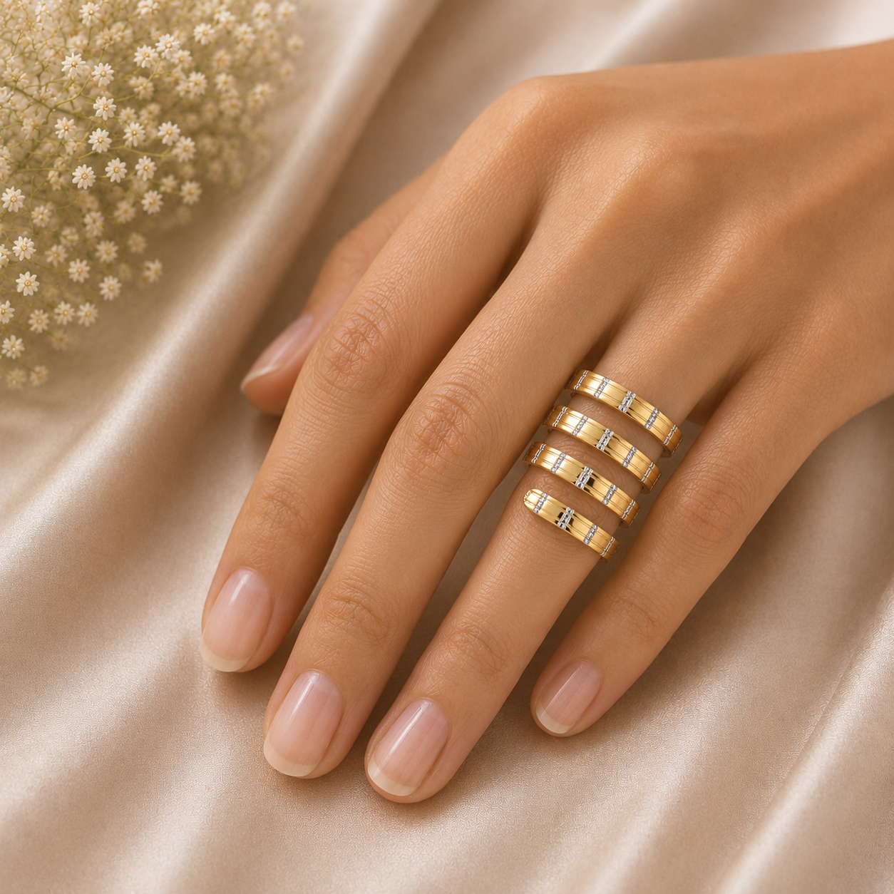 22KT Multi-Layered Gold CZ Ring