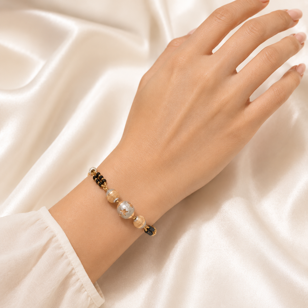 18KT Gold Bracelet with Textured Beads | Latest Design