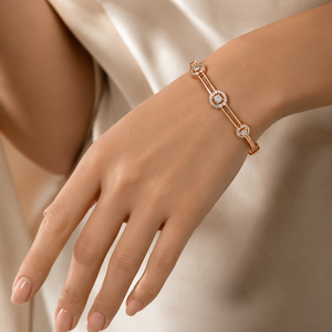 18KT Rose Gold Halo Diamond Station Bangle