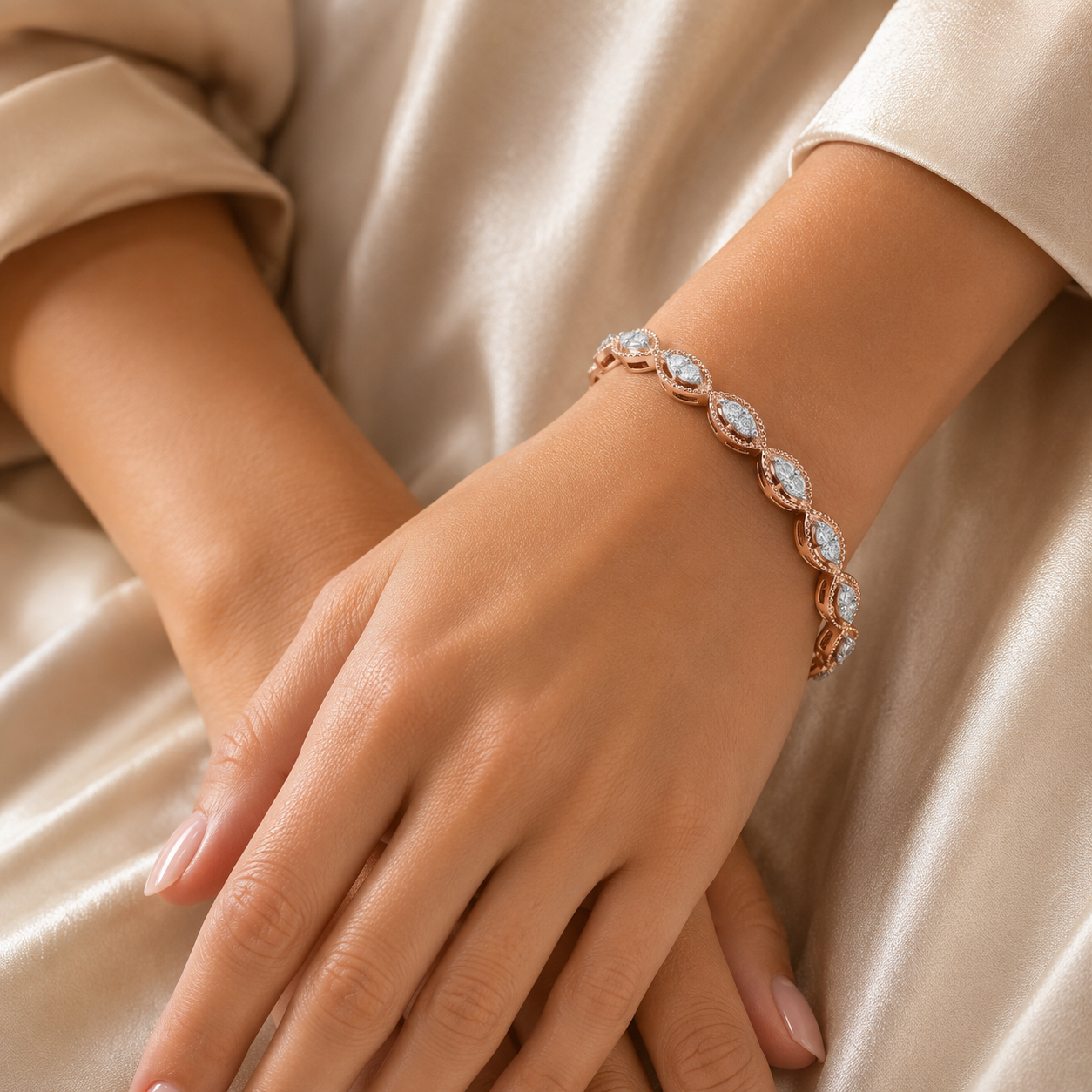 18KT Rose Gold Marquis Halo Diamond Bangle